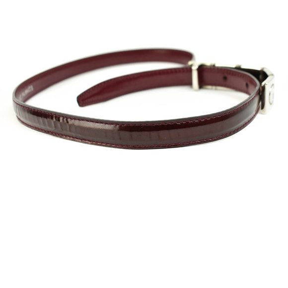 GUCCI: Burgundy, Patent Leather Logo Waist Belt px - Picture 3 of 7